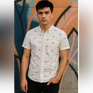 J. Crew Men’s Casual Button Down Shirt with Car Pattern